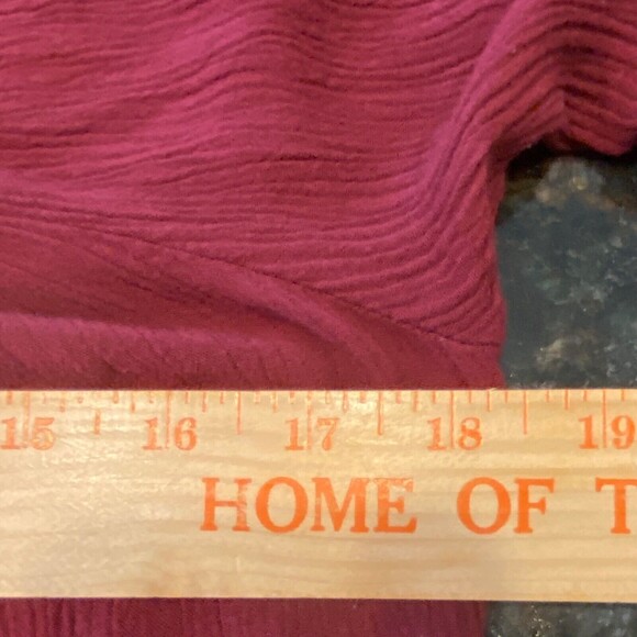 Boho Peasant Blouse M Sculptured Lace Bell Sleeves Burgundy Elastic Neckline - Picture 4 of 6